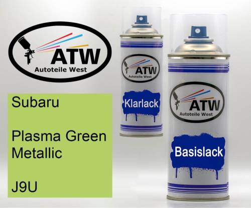 Subaru, Plasma Green Metallic, J9U: 400ml Sprühdose + 400ml Klarlack - Set, von ATW Autoteile West.